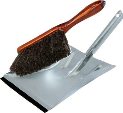 Stoffer en blik van verzinkt metaal/bruin gelakt hout inclusief lip voor binnen