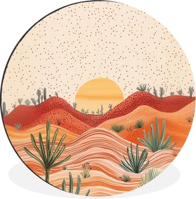WallCircle - Wandcirkel - Muurcirkel - Landschap - Heuvels - Zonsondergang - Aluminium - Dibond - 30x30 cm - Binnen en Buiten