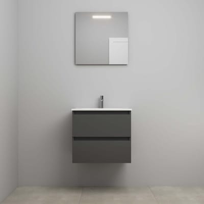 On-Line Badkamermeubelset - 60 cm - Voorgemonteerd - Porseleinen Wastafel - 1 Kraangat - Spiegel met LED-Verlichting - Mat Antraciet