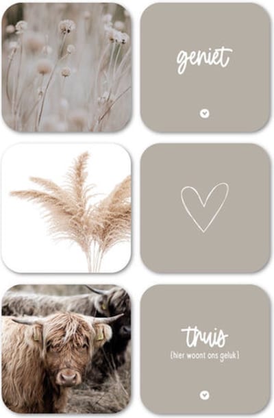 Zoedt 6 vinyl onderzetters beige met teksten en foto's