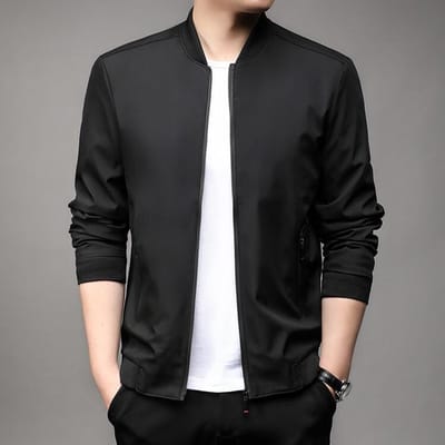 Herenjas Heren Lente Nieuwe Opstaande Kraag Effen Kleur Rits Middelbare Leeftijd Papa Baseball Uniform Business Casual Jas voor Heren 5XL