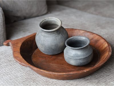 Houten schaal met oortje teak houten schaal rond decoratieve schaal