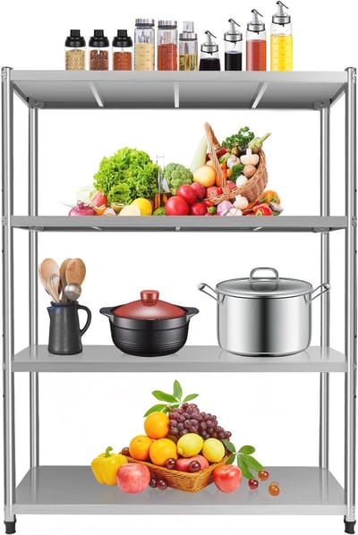 4-laags roestvrij stalen keukenrek - Heavy duty koelruimte rek (120 x 40 x 150 cm)