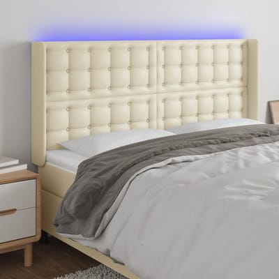 vidaXL - Hoofdbord - LED - 203x16x118/128 - cm - kunstleer - crèmekleurig