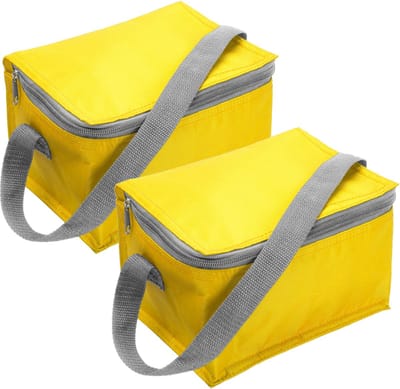 2x kleine koeltas voor 6 blikjes - geel - met rits en draagband - lunch-drankjes-medicijnen - 20 x 13 x 13 cm