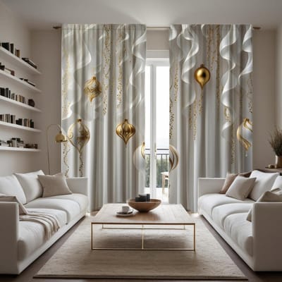 Rideau de fond doré à cravate blanche numérique HD en 2 pièces Style de décoration de maison décoration salon chambre à coucher effet rideau à tringle W52H63inchW132H160cm white