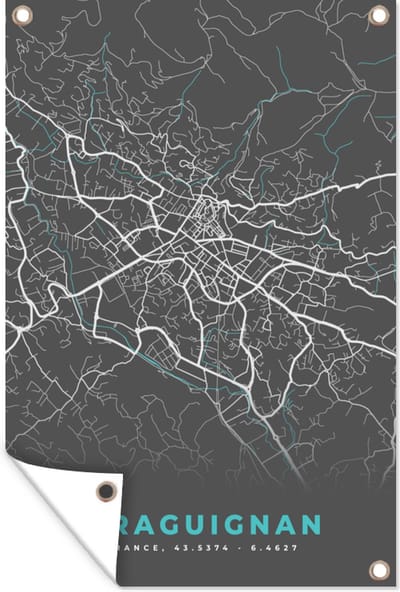 Muurdecoratie Draguignan - Kaart - Stadskaart - Kaart - Frankrijk - 120x180 cm - Tuinposter - Plattegrond - Tuindoek
