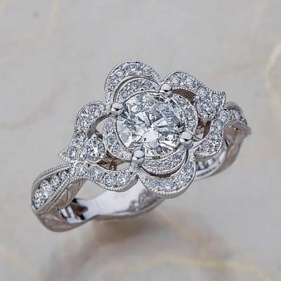 Populaire Open Gewerkte Bloemen Bloemenpatroon Ring Ingelegd met Glanzende Strass Zirkonia Goud Zilver Verguld Dames Mode Sieraden 6
