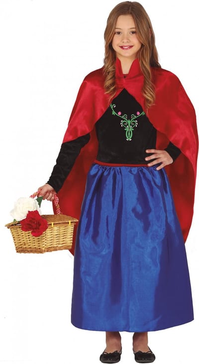 Fiestas Guirca Prinsessen verkleed jurk/kostuum - blauw/rood/zwart - voor meisjes - prinses - zus ijsprinses - incl. cape 122/134