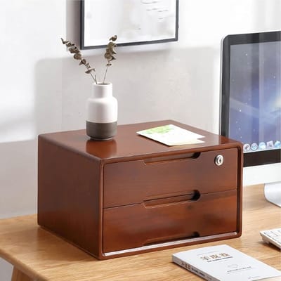 Bureau Opbergdoos - Houten Ladekast - Bureau Organisatie - Afsluitbaar Ontwerp - 4 Lades - Houtkleur