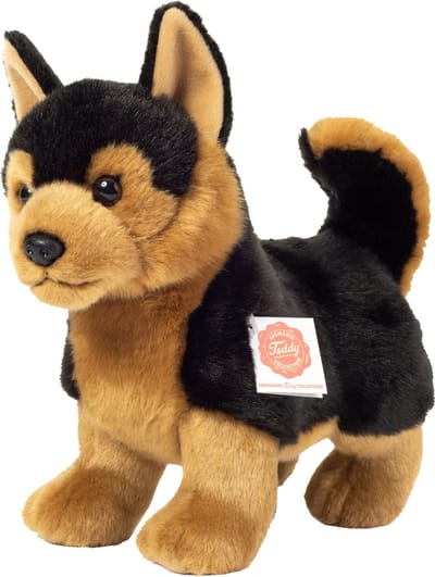 Hermann Teddy Knuffeldier hond Herdershond puppy - zachte pluche - premium kwaliteit knuffels - bruin/zwart - 23 cm