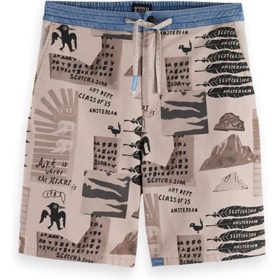 Scotch & Soda Loose-fit Printed Washed Bermuda Shorts Art Dept Collage Whi Taglia: S | Pantaloncini Outlet | Uomo