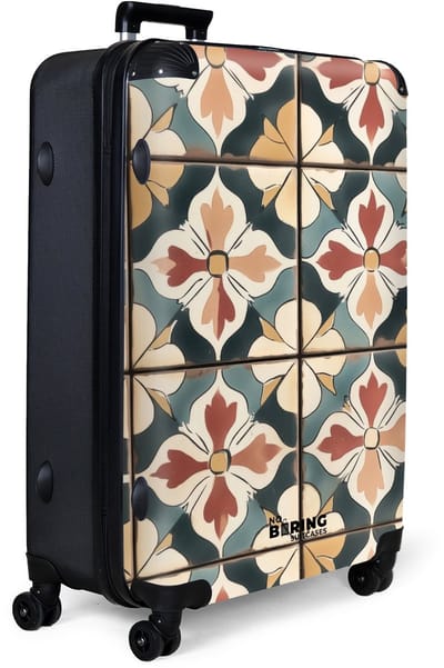 NoBoringSuitcases.com® - Koffer groot - Reiskoffer lichtgewicht - Bloemenpatroon met groenblauwe achtergrond - Rolkoffer met 4 wielen - Grote trolley XL - 98 liter bagage