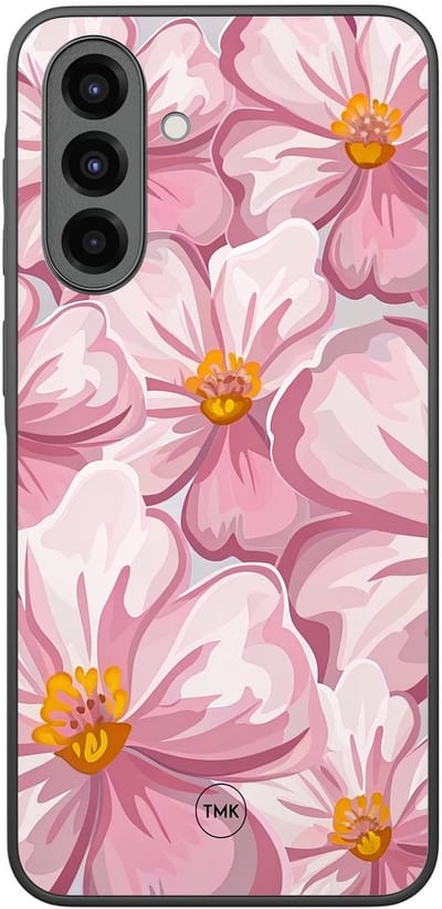 Hoesje geschikt voor Samsung Galaxy A36 - Blush bloom - Roze - TPU case - Bloemen - Hardcase zwart telefoonhoesje