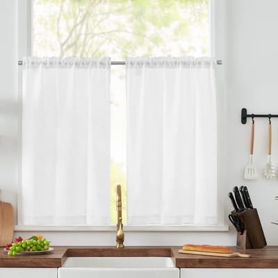 Dailygoods - 2 korte gordijnen, korte gordijnen voor ramen, korte slaapkamergordijnen, witte gordijnen met linnenlook voor kleine ramen, halve verduisteringsgordijnen, 65 x 60 cm