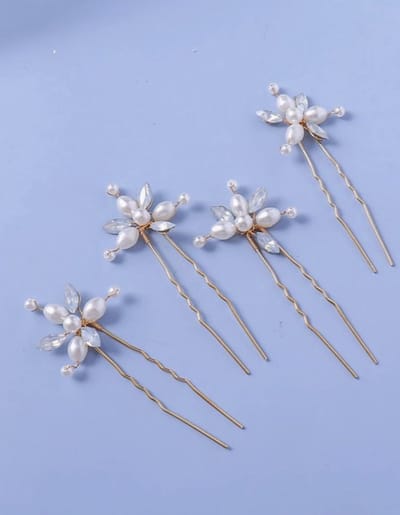 Gouden haaraccessoires – 4-delige set: Haarvorken voor bruidskapsels (Ideaal voor bruiloften, communies, cosplay, uitstapjes, K-Pop-stijl en schattige looks)