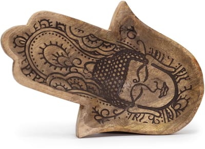 Ancient Wisdom - Decoratieve schaal - Hamsa-vorm met zwarte Boeddha-gravure 30x20,5x2,5 cm - decoratie - interieur - kunst - ornament - accessoire