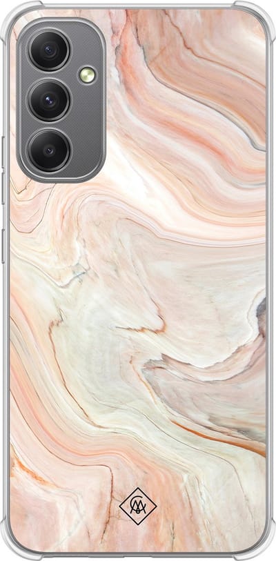 Casimoda® hoesje - Geschikt voor Samsung Galaxy A34 - Marmer Waves - Shockproof case - Extra sterk - TPU/polycarbonaat - Bruin/beige, Transparant