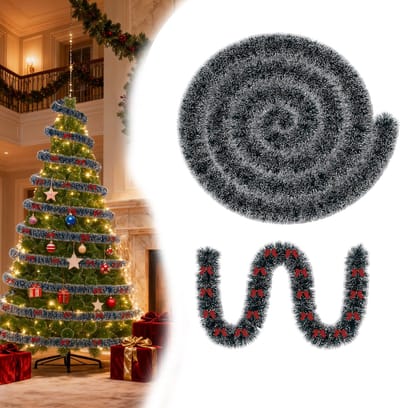 8m kerstslinger,dennenslinger met strikje, kerstslinger, kerstversiering, deurkrans voor deuren, trappen, kerstbomen, kerstboomversiering, feestelijke decoratie (witte rand)