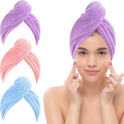 Famanu - Set van 3 microvezel haartulbanden met knoop, sneldrogend en anti-kroes, ideaal voor dames en meisjes – Roze