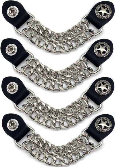 4 Stuks Vest Extender voor Motorfietsen - Biker Vesten Verlenging met Knoop en Ketting - Hip Hop Kledingaccessoires en Kledingknopen