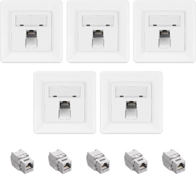 kwmobile 5 keystone adapters voor CAT6A kabels - Inclusief 5 wandcontactdozen met RJ45 poort - Met afgeschermde metalen behuizing