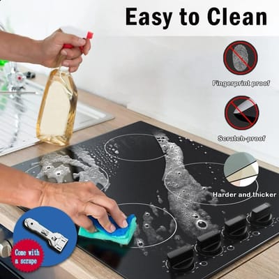 Keramisch kookplaat - Hob - Elektrische Brander - 4-pits - Inbouw - 59 cm Elektrische Kookplaat - Zwarte mat Gematteerde Keramische Glasplaat - met 4 Individuele Bedieningsknoppen - Induction Cook Top - Inductie Fornuis - Zwart