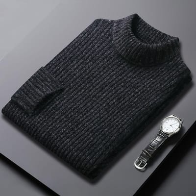 Herfst en winter gebreide dikke dikke naald trui Mid-jeugd halve coltrui Chenille imitatie nerts warme stretch trui voor mannen 4XL/190 black