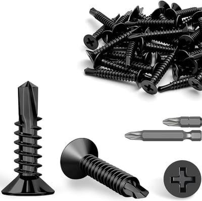 60 stuks 4.2x19mm Zelftappende Schroeven RVS Zwart Verzinkt met Verzonken Kop en Phillips Aandrijving voor Hout en Metaal