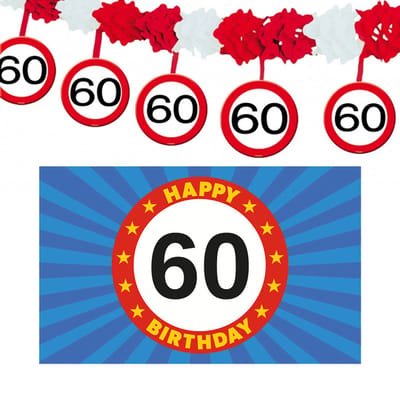 60 jaar leeftijd verjaardag slinger en vlag 150 x 90 feestartikelen versiering pakket