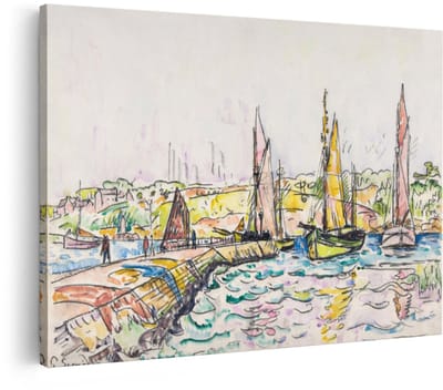 Artaza Canvas Schilderij Zeilboten - 30x20 cm - Wanddecoratie Haven Landschap - Muurdecoratie Kust - Schilderijen Op Canvas Aquarel