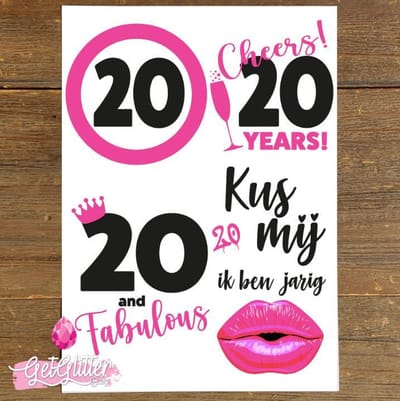 GetGlitterBaby® - Tijdelijke Tattoos / Tijdelijke Henna Festival Plak Tattoes / Nep Tatoeage voor Volwassenen / Fake Temporary Tattoo Sticker - Versiering 20 jaar Verjaardag - Vrouw
