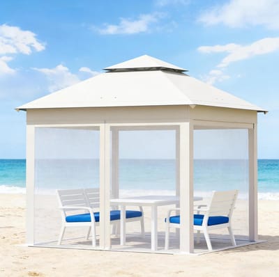 HAUSS SPOLE Partytent - 3 x 3 m - Klapbaar En In Hoogte Verstelbaar - Oxford Stof En Staal - Beige - Voor Tuin En Buitenactiviteiten