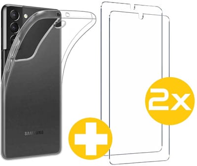Hoesje en Screenprotector Combi Geschikt Voor Samsung Galaxy S21FE (Fan Edition) - Transparant Hoesje + 2x Screenprotector