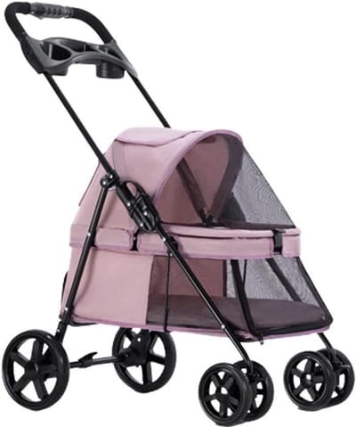 Huisdierenbuggy - Hondenwagen Kattenbuggy - Comfortabel Vervoer - Opvouwbaar Ontwerp - Tot 15 Kg - Roze