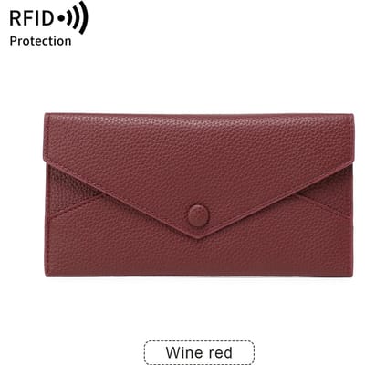 Nieuwe RFID Ultradunne Dames Lange Portemonnee Envelop Gesp Lychee Korrel Clutch Grote Capaciteit Multi-Kaartsleuf Muntvak Damesportemonnee brown