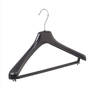 De Kledinghanger Gigant - Mantelhanger - Kostuumhanger - Jassenhanger - Volwassenen - LX42 - 50 Stuks - Kunststof - Zwart - Gebogen Model - Schouderverbreding 4,2 cm - Broeklat - 42 cm - Kledinghanger - Kleerhanger - LX-Serie (LX42/B_00/50)