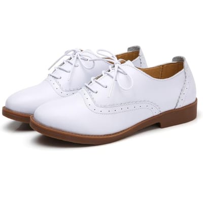 Lente Dames Oxford Schoenen Ballerina Flats Schoenen Dames Leer Ronde Neus Veters Casual Schoenen Platte Loafers Casual Schoenen Voor Dames 39 wit