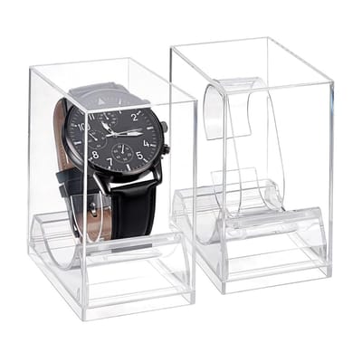 Dailygoods- Horloge Display Box - Transparante Plastic Case - Compact Formaat - Bescherming tegen Stof/Krassen - 2 Pack - Voor Mannen/Vrouwen - Horloge Vitrinekast