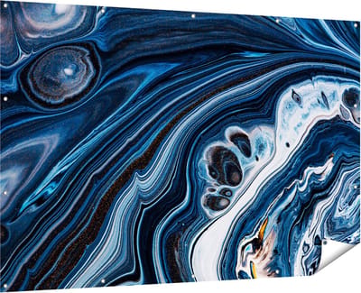 Gards Tuinposter Abstracte Kunst - Blauwe Verf - 180x120 cm - Tuindoek - Tuindecoratie - Wanddecoratie buiten - Tuinschilderij