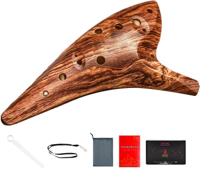 Ocarina Instrument - Muziekfluit Houtnerf - Muziek Maken - Ergonomisch Ontwerp - 12 Gaten - Houtkleur