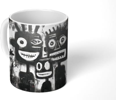 Mok - Koffiemok - Schilderij - Figuren - Zwart - Abstract - Mokken - 350 ML - Beker - Koffiemokken - Theemok