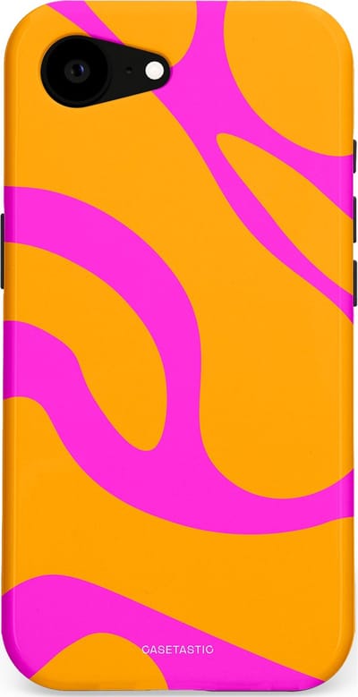 Casetastic Hoesje Geschikt voor Apple iPhone 16e Magsafe - Stijlvolle Beschermende Duo-layer Case - Zonnige Zebra Roze-Oranje