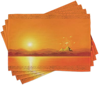 ABAKUHAUS Egyptische placemats, zandkleurige woestijnpiramides, tafeldecoratie van kleurvaste stof voor eetkamer en keuken, marigoldgeel