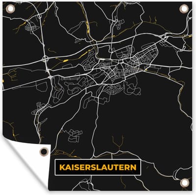 Tuin poster Kaiserslautern - Black and Gold - Stadskaart - Plattegrond - Kaart - Duitsland - 200x200 cm - Tuindoek