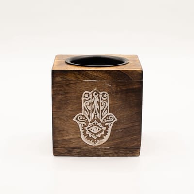 Square Mango Wood Oil Burner - Hamsa