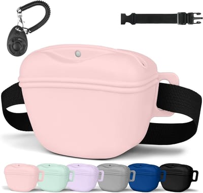Siliconen Hondensnoepzak - Draagbare Voedselzak met Magneetsluiting voor Wandelen en Training (Roze)