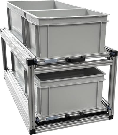 Dubbel schuifframe voor camper 90x40 cm - met 4 open bakken - 130 kg belastbaar