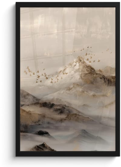 Poster in lijst - Fotolijst 40x60 cm - Posters - Berglandschap - Mist - Penseelstreken - Posterlijst zwart - Decoratie - Wanddecoratie woonkamer - Muurdecoratie slaapkamer