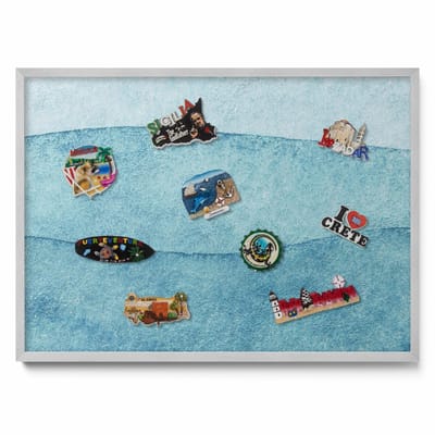 Tulup Magneetbord met Zilveren Frame - Blauw Magneetbord Met Decoratieve Patronen - 70 cm x 50 cm - Aquarelblauwe golven - Memobord Magnetisch - Magnetisch Bord Rechthoekig - Magnetisch Bord voor aan de Wand